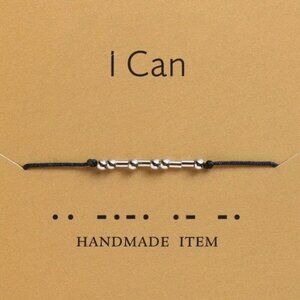 "I CAN" Silver Morse Code Bracelets - Adjustable String, Inspirational